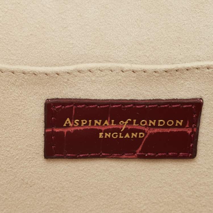 Pre Owned Aspinal Of London Burgundy Croc Embossed Leather Chain Clutch
