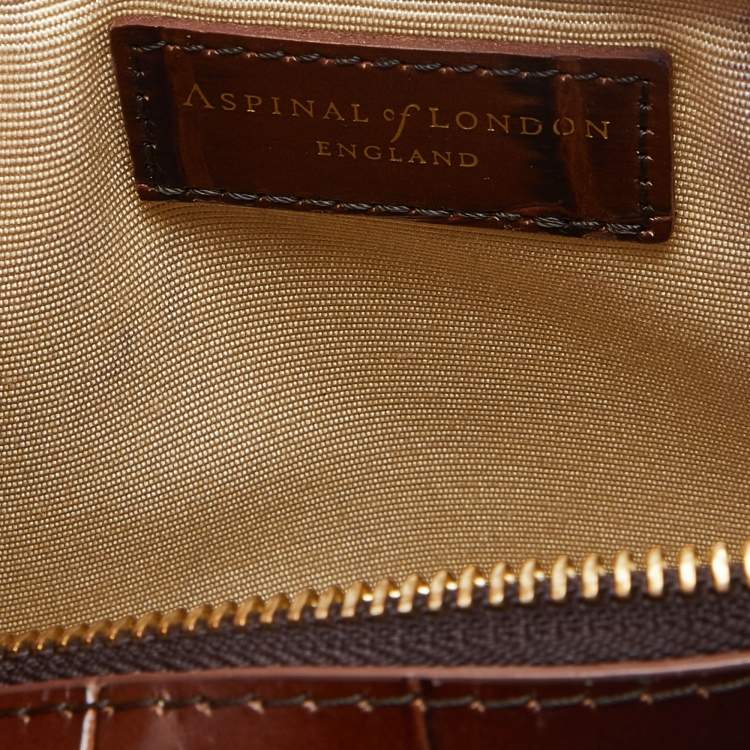 Pre Owned Aspinal Of London Brown Croc Embossed Leather Soho Clutch