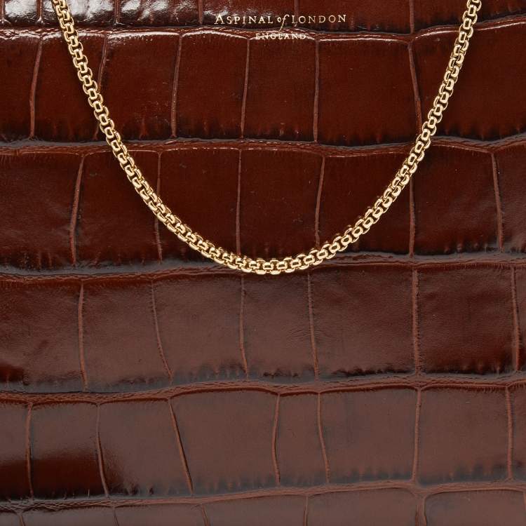 Pre Owned Aspinal Of London Brown Croc Embossed Leather Soho Clutch