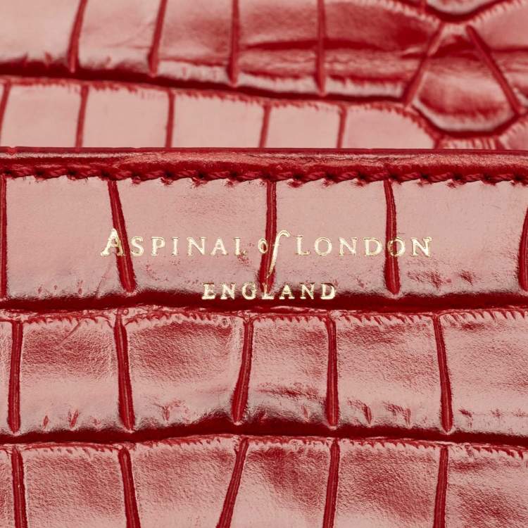 Pre Owned Aspinal of London Red Croc Embossed Leather Small Mayfair Top Handle Bag