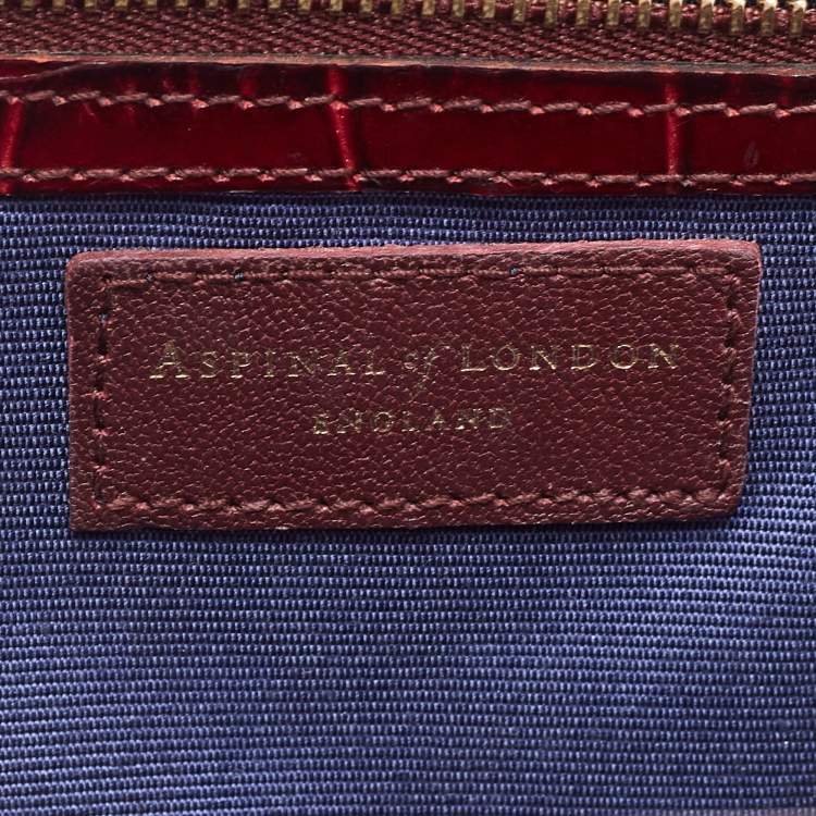 مملوكة مسبقًا Aspinal Of London Burgundy Croc Embossed Leather Trunk Top Handle Bag