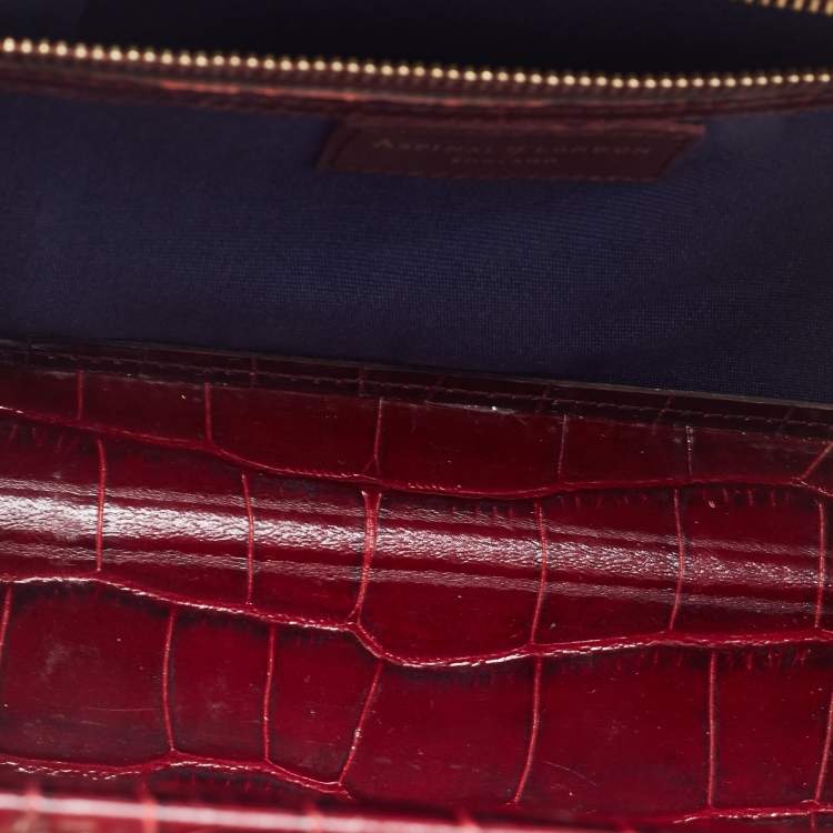 مملوكة مسبقًا Aspinal Of London Burgundy Croc Embossed Leather Trunk Top Handle Bag