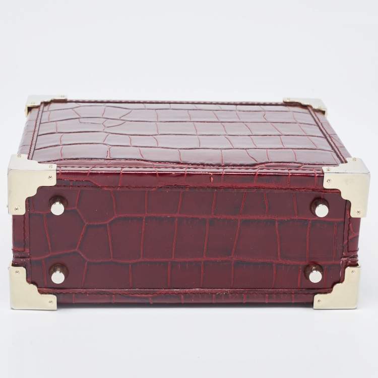 مملوكة مسبقًا Aspinal Of London Burgundy Croc Embossed Leather Trunk Top Handle Bag