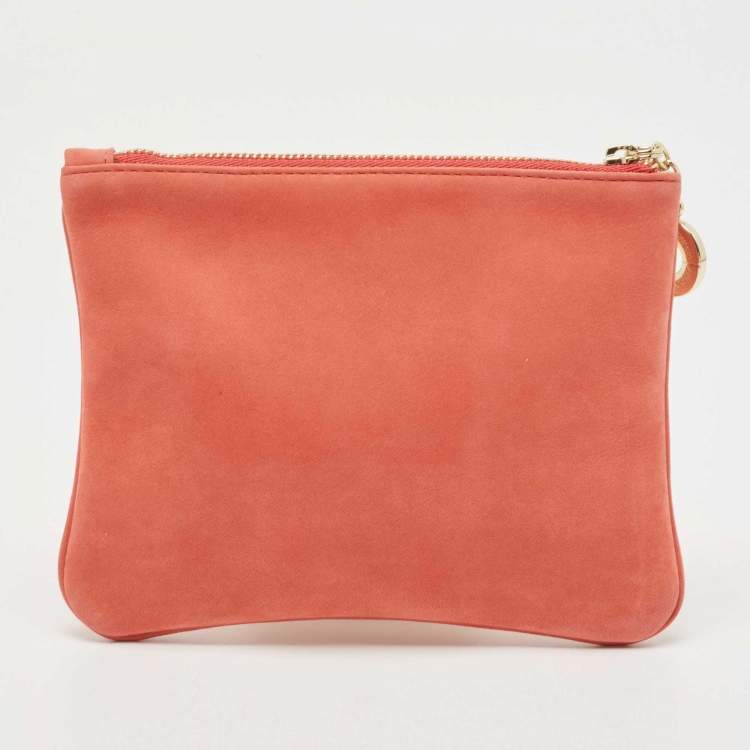 Pre Owned Aspinal Of London Peach Nubuck Leather Zip Pouch