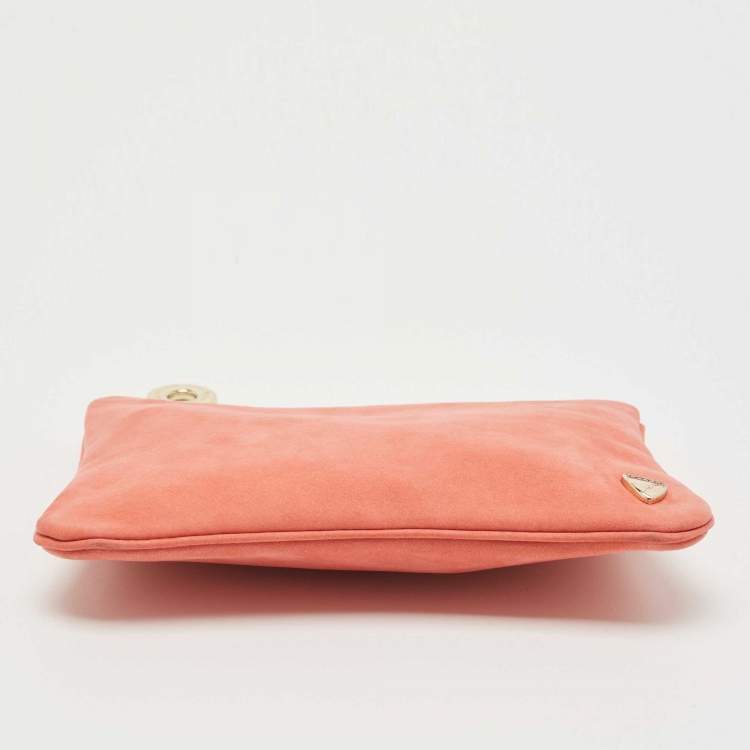 Pre Owned Aspinal Of London Peach Nubuck Leather Zip Pouch