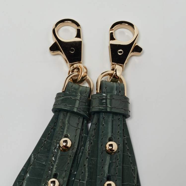 Pre Owned Aspinal Of London Green Croc Embossed Leather Hat Box Top Handle Bag