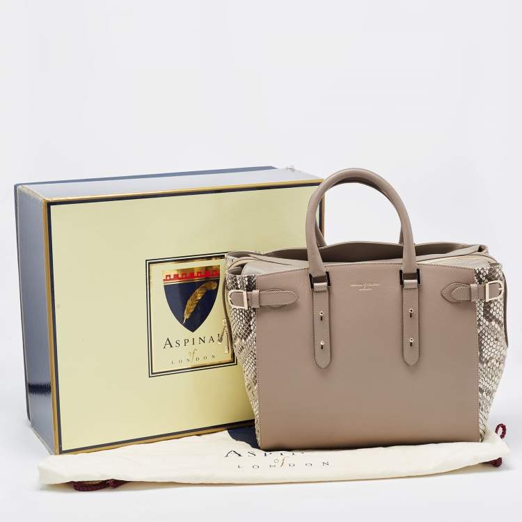 Pre Owned Aspinal Of London Beige Python Embossed and Leather Large Marylebone Tech Tote