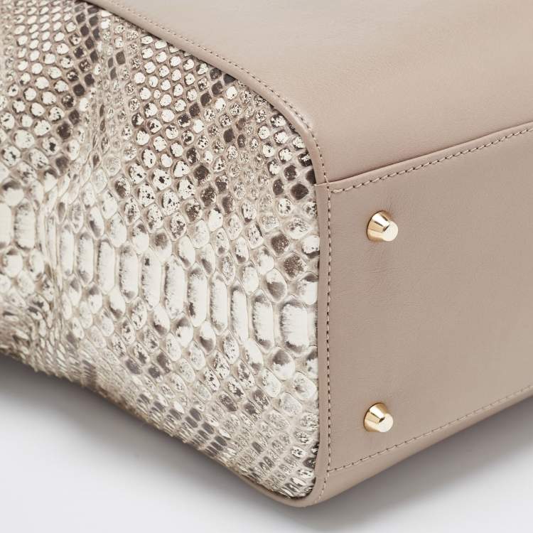 Pre Owned Aspinal Of London Beige Python Embossed and Leather Large Marylebone Tech Tote
