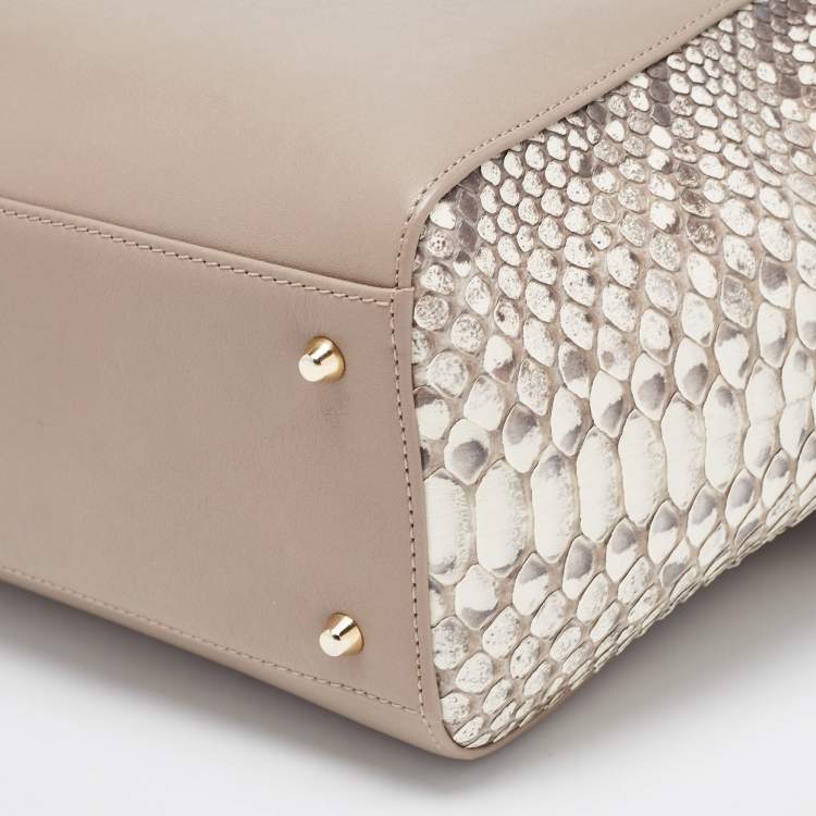 Pre Owned Aspinal Of London Beige Python Embossed and Leather Large Marylebone Tech Tote