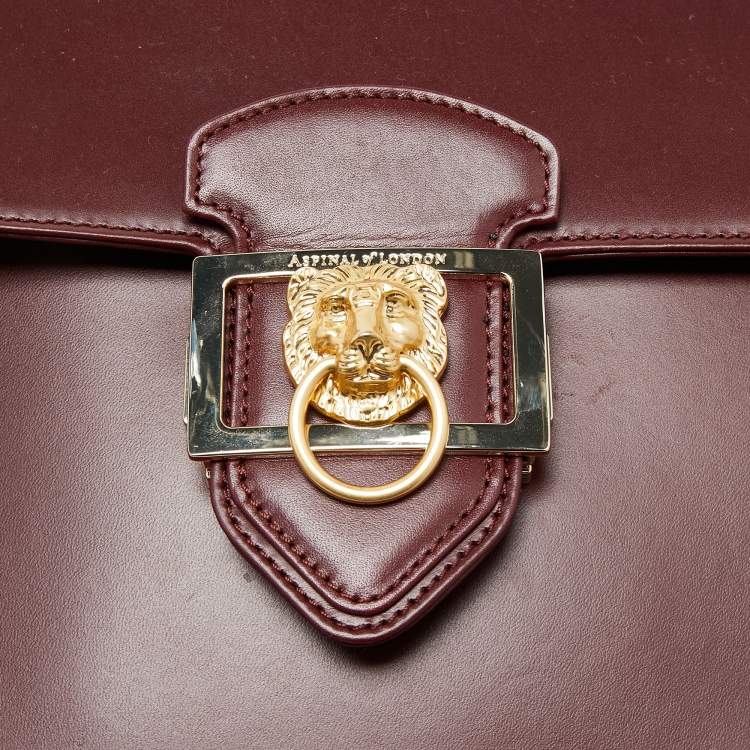 Pre Owned Aspinal Of London Burgundy Leather Lion Lansdowne Top Handle Bag