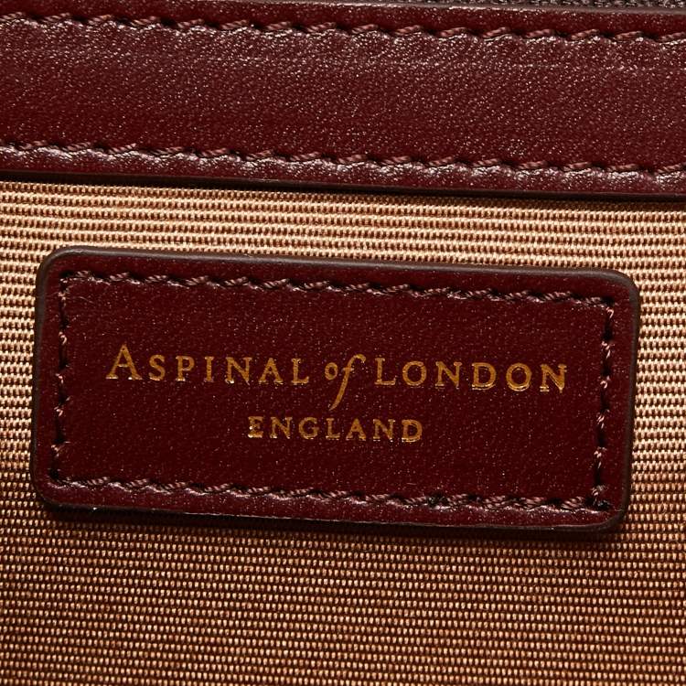 Pre Owned Aspinal Of London Burgundy Leather Lion Lansdowne Top Handle Bag
