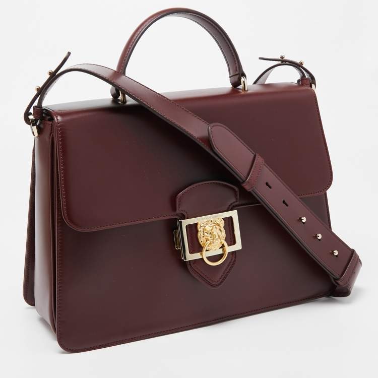Pre Owned Aspinal Of London Burgundy Leather Lion Lansdowne Top Handle Bag