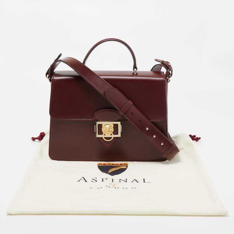 Pre Owned Aspinal Of London Burgundy Leather Lion Lansdowne Top Handle Bag