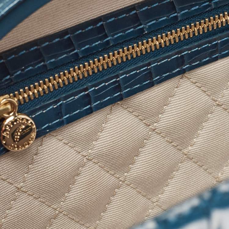 Pre Owned Aspinal Of London Teal Blue Croc Embossed Leather Hat Box Shoulder Bag