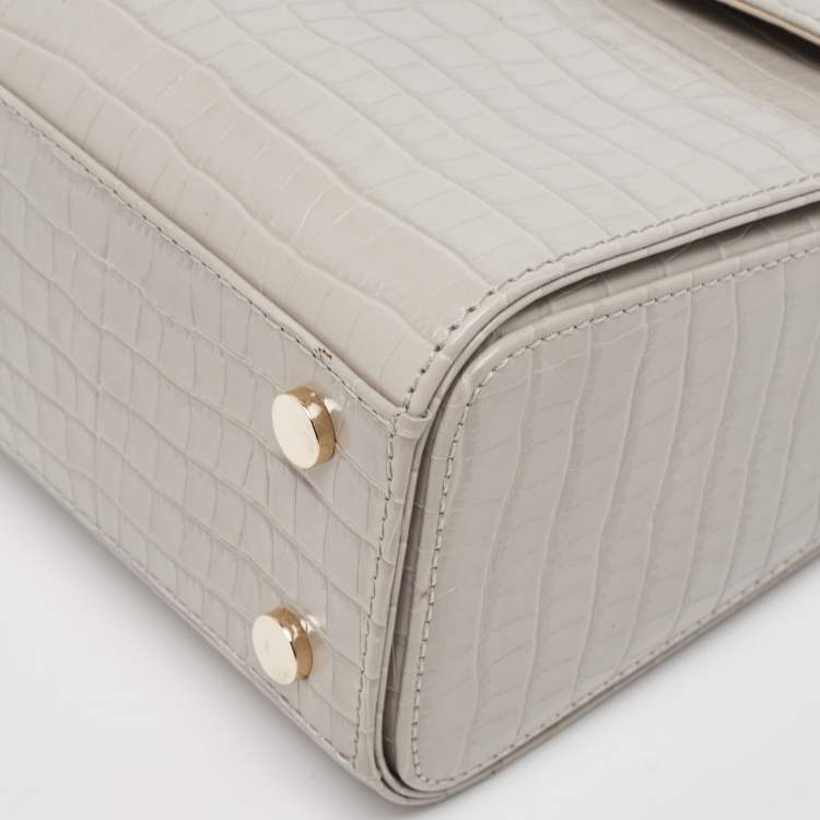 Pre Owned Aspinal Of London Grey Croc Embossed Leather Mayfair Top Handle Bag