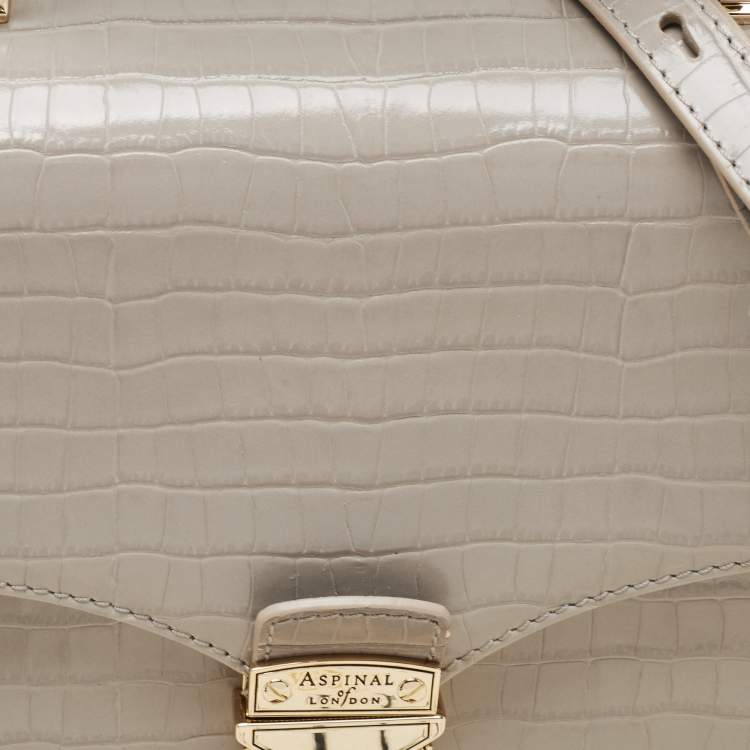 Pre Owned Aspinal Of London Grey Croc Embossed Leather Mayfair Top Handle Bag