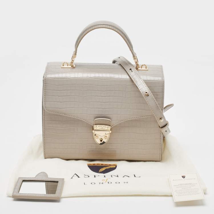 Pre Owned Aspinal Of London Grey Croc Embossed Leather Mayfair Top Handle Bag