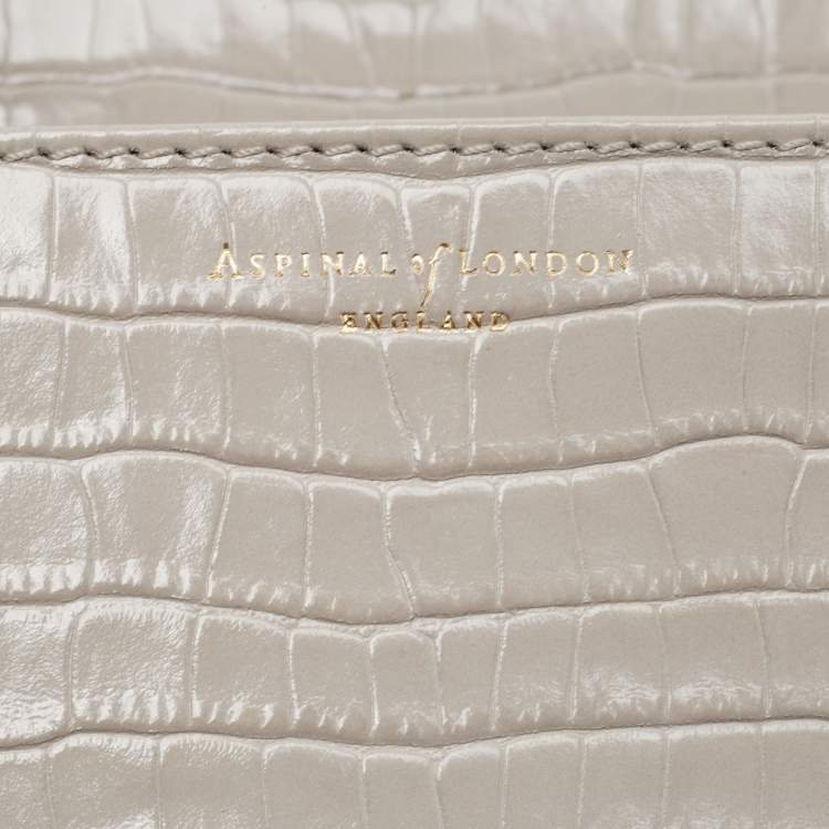 Pre Owned Aspinal Of London Grey Croc Embossed Leather Mayfair Top Handle Bag