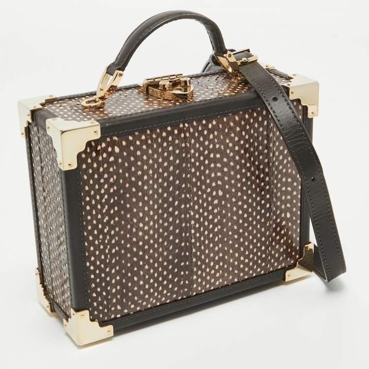 Pre Owned Aspinal Of London Dark Brown Watersnake Leather Trunk Top Handle Bag