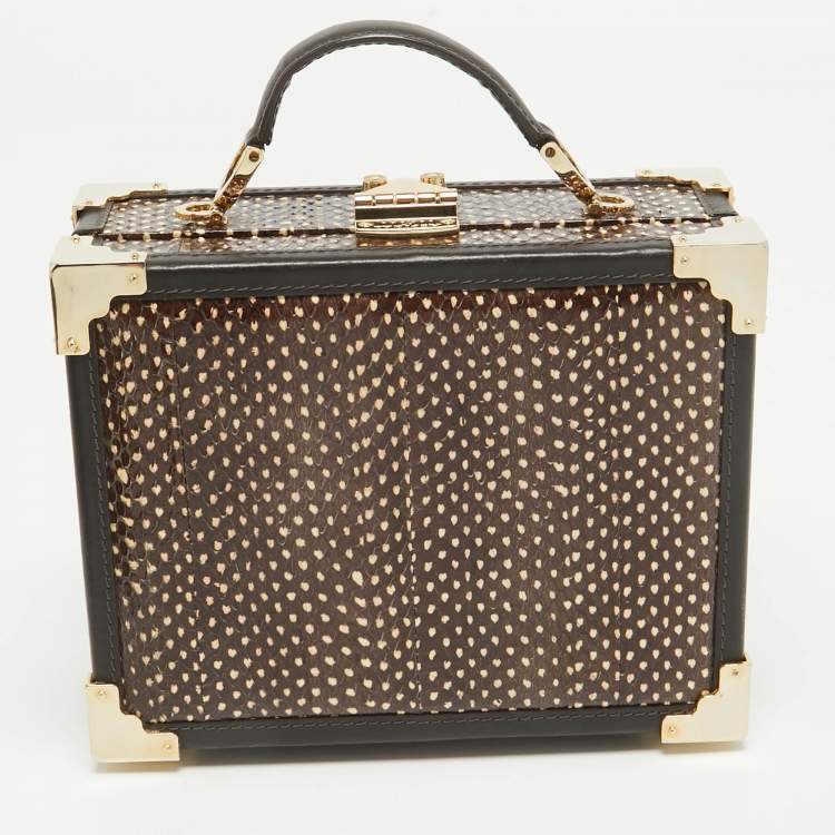 Pre Owned Aspinal Of London Dark Brown Watersnake Leather Trunk Top Handle Bag