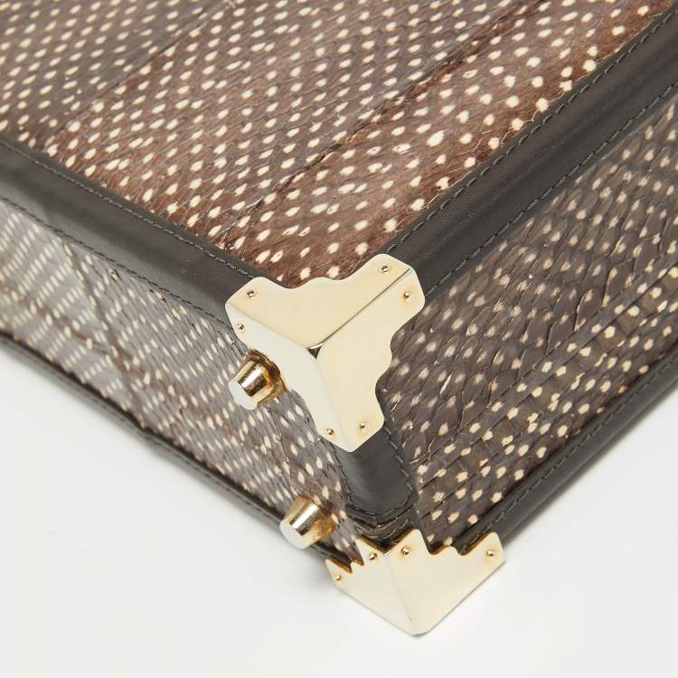 Pre Owned Aspinal Of London Dark Brown Watersnake Leather Trunk Top Handle Bag