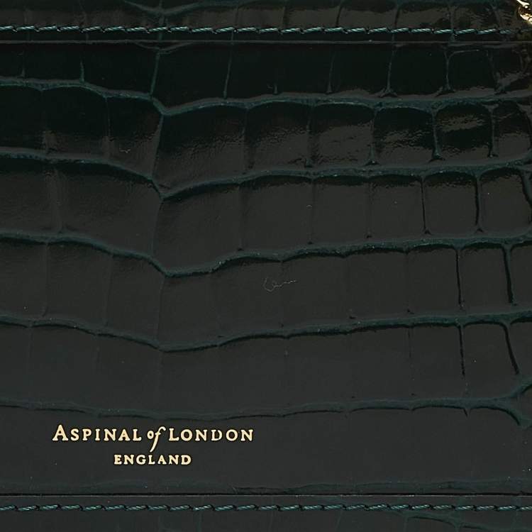 Pre Owned Aspinal of London Green Croc Emboosed Patent Leather Trinket Top Handle Bag 