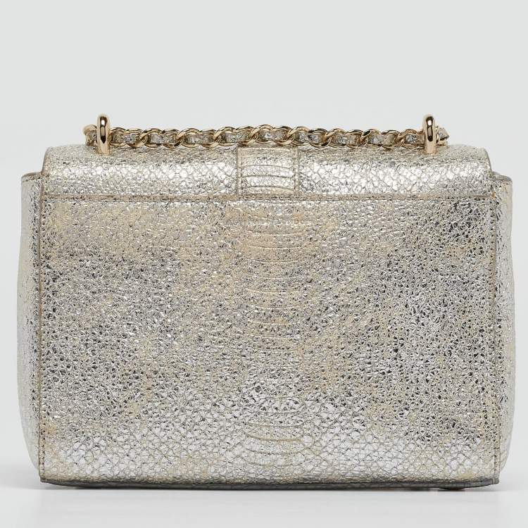 Pre Owned Aspinal Of London Silver Python Embossed Leather Small Lottie Shoulder Bag