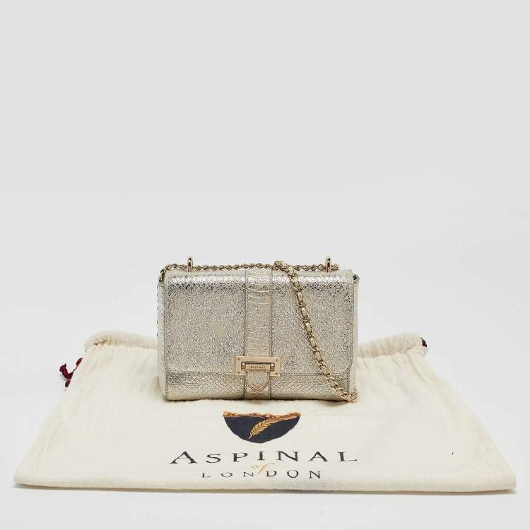 Pre Owned Aspinal Of London Silver Python Embossed Leather Small Lottie Shoulder Bag