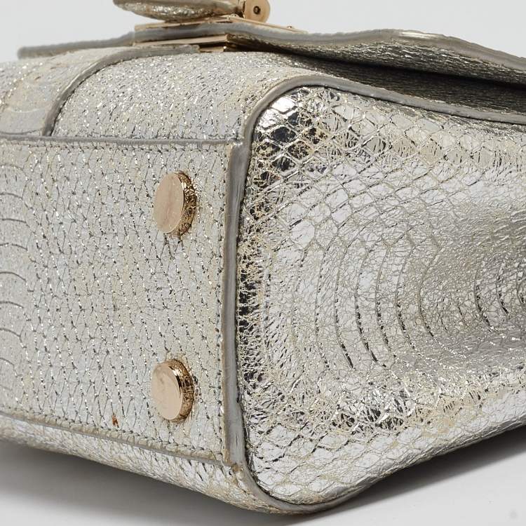 Pre Owned Aspinal Of London Silver Python Embossed Leather Small Lottie Shoulder Bag