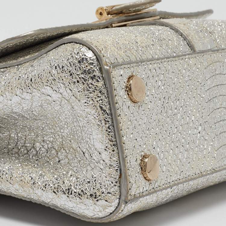 Pre Owned Aspinal Of London Silver Python Embossed Leather Small Lottie Shoulder Bag