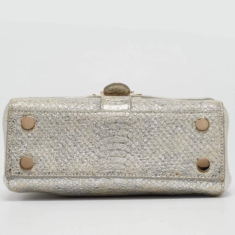 Pre Owned Aspinal Of London Silver Python Embossed Leather Small Lottie Shoulder Bag