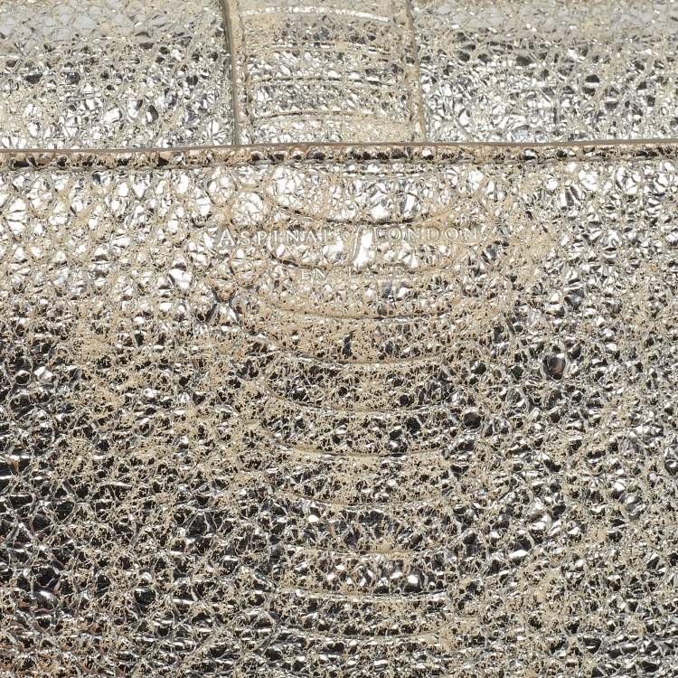 Pre Owned Aspinal Of London Silver Python Embossed Leather Small Lottie Shoulder Bag