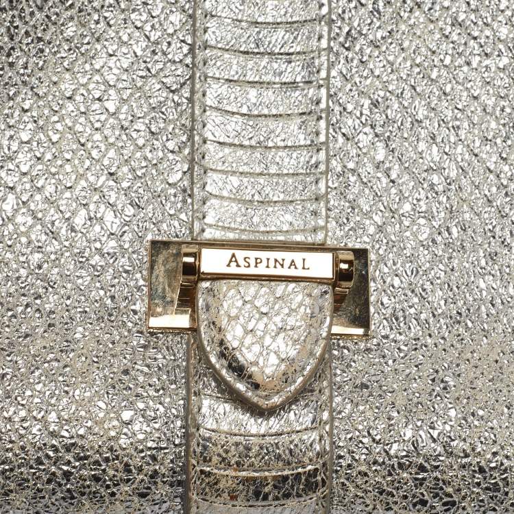 Pre Owned Aspinal Of London Silver Python Embossed Leather Small Lottie Shoulder Bag