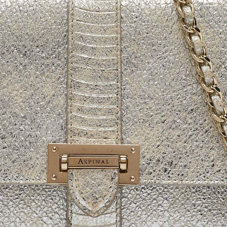 Pre Owned Aspinal Of London Silver Python Embossed Leather Small Lottie Shoulder Bag
