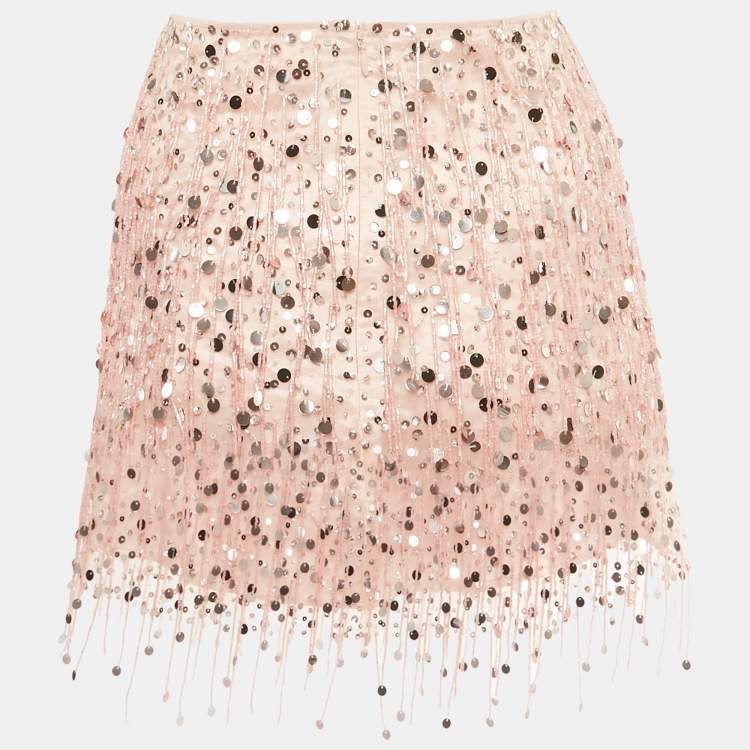 Pre Owned Asta Resort Pink Embellished Mesh Yasmin Mini Skirt M