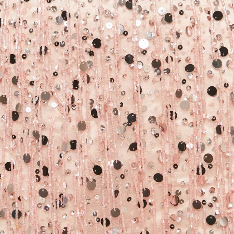 Pre Owned Asta Resort Pink Embellished Mesh Yasmin Mini Skirt M