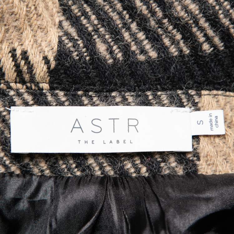 مملوكة مسبقًا Astr The Label Black & Beige Checkered Wool Open Front Cora Coat S