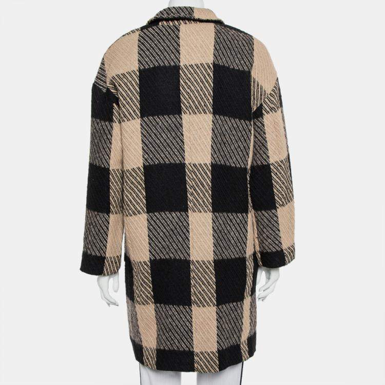 مملوكة مسبقًا Astr The Label Black & Beige Checkered Wool Open Front Cora Coat S