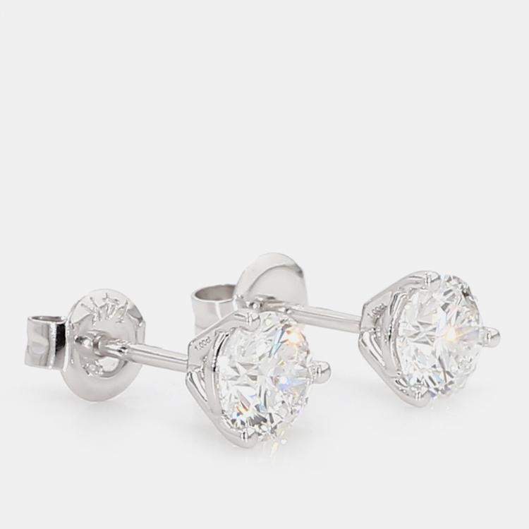 Pre Owned 1.00 cts Round Lab Grown Diamond 14k White Gold 3 Prong Martini Studs