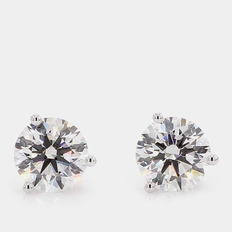Pre Owned 4.00 cts Round Lab Grown Diamond 14k White Gold 3 Prong Martini Studs