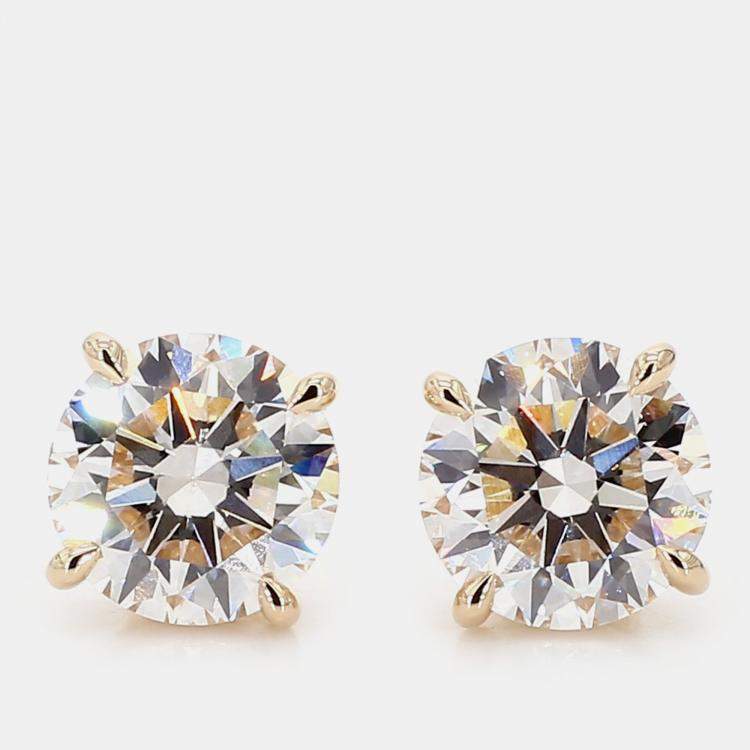 Pre Owned 6.05 cts Round Lab Grown Diamond 14k Yellow Gold 4 Prong Basket Studs