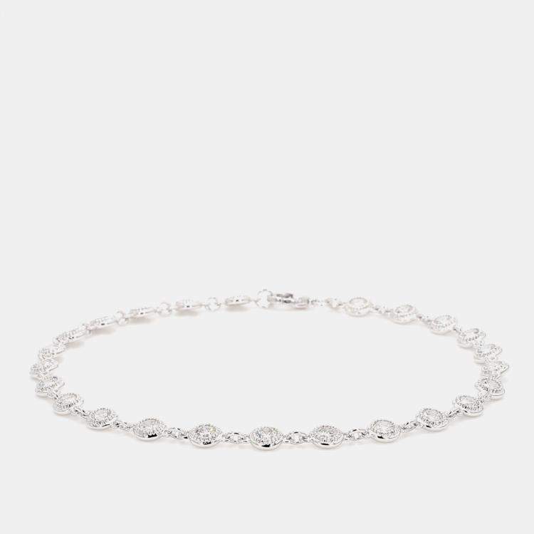 Pre Owned 2.02 cts Round Lab Grown Diamond 14k White Gold Halo Tennis Bracelet