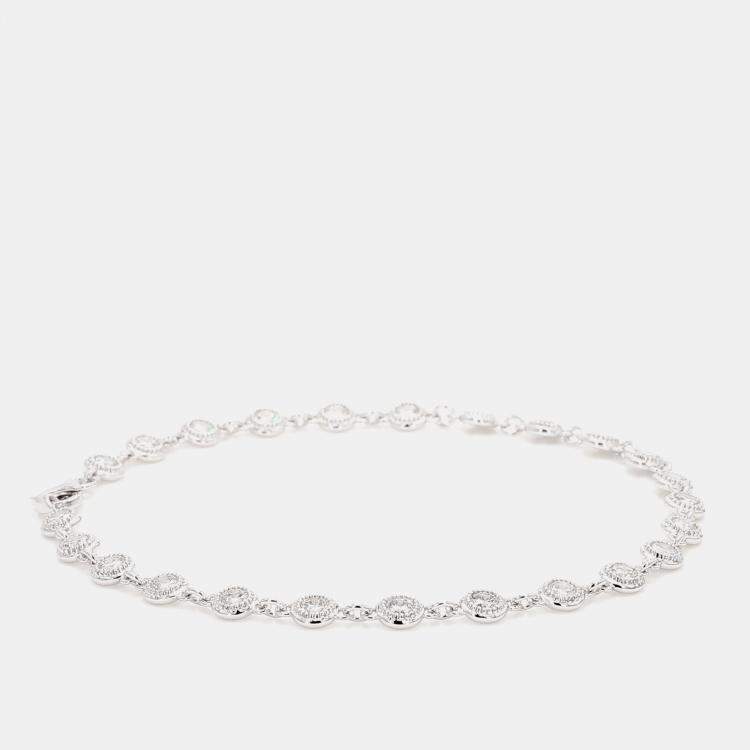 Pre Owned 2.02 cts Round Lab Grown Diamond 14k White Gold Halo Tennis Bracelet