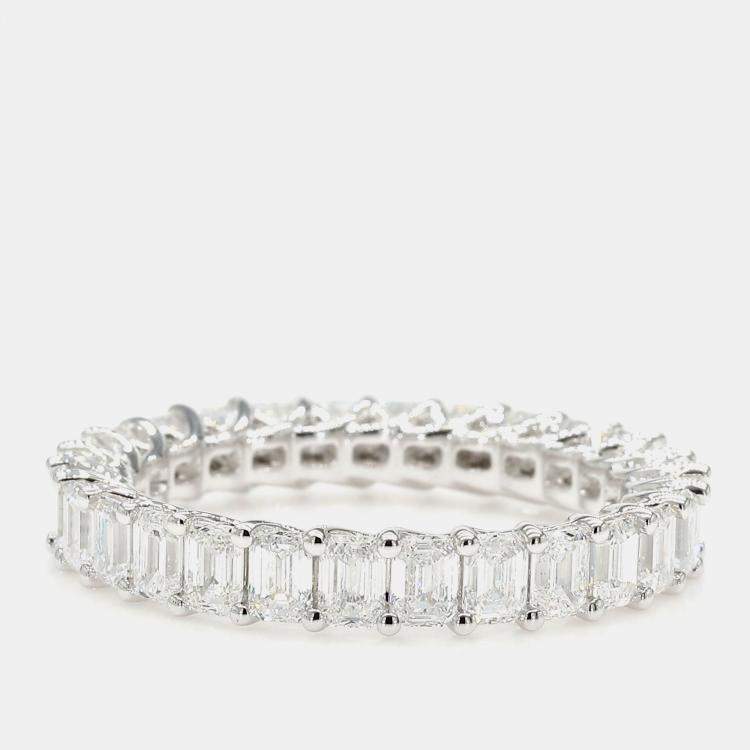 Pre Owned 2.97 cts Emerald Lab Grown Diamond 14k White Gold Eternity Band US 7