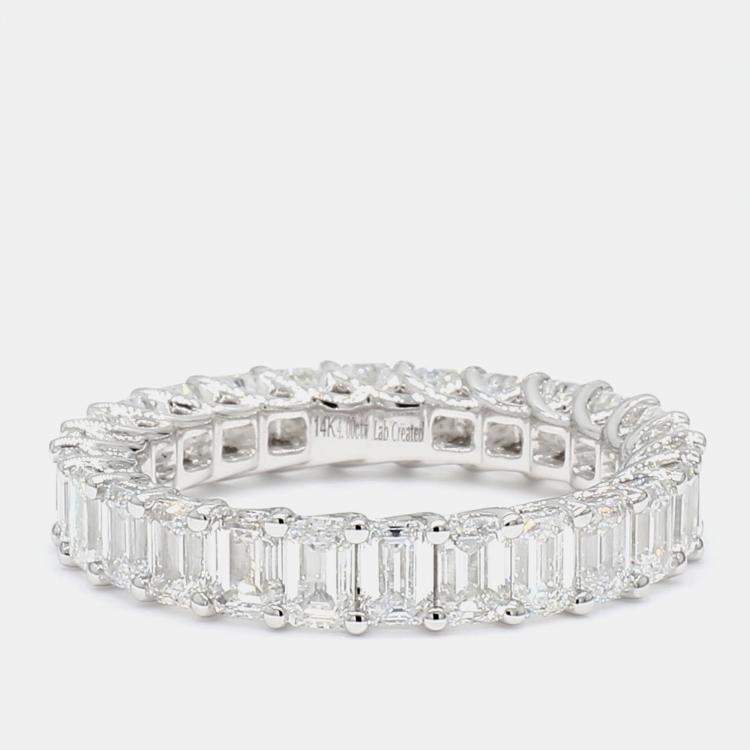 Pre Owned 4.16 cts Emerald Lab Grown Diamond 14k White Gold Eternity Band US 7