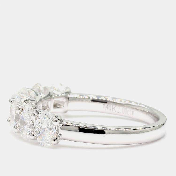 Pre Owned 2.02 cts Oval Lab Grown Diamond 14k White Gold 7 Stone Wedding Band