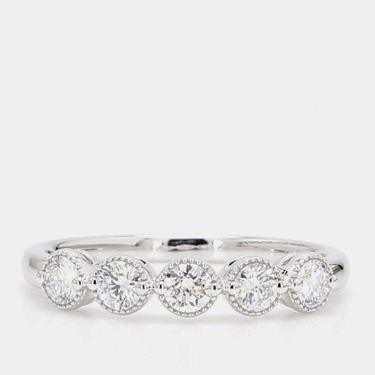مملوكة مسبقًا 0.50 cts Round Lab Grown Diamond 14k White Gold 5 Stone Wedding Band