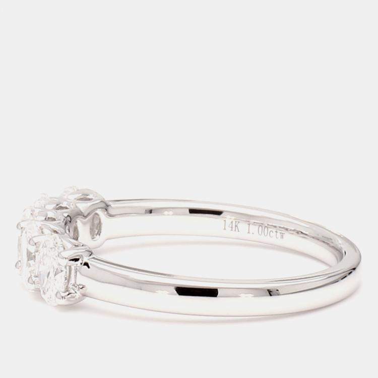 مملوكة مسبقًا 1.00 cts Oval Lab Grown Diamond 14k White Gold 5 Stone Wedding Band US 7