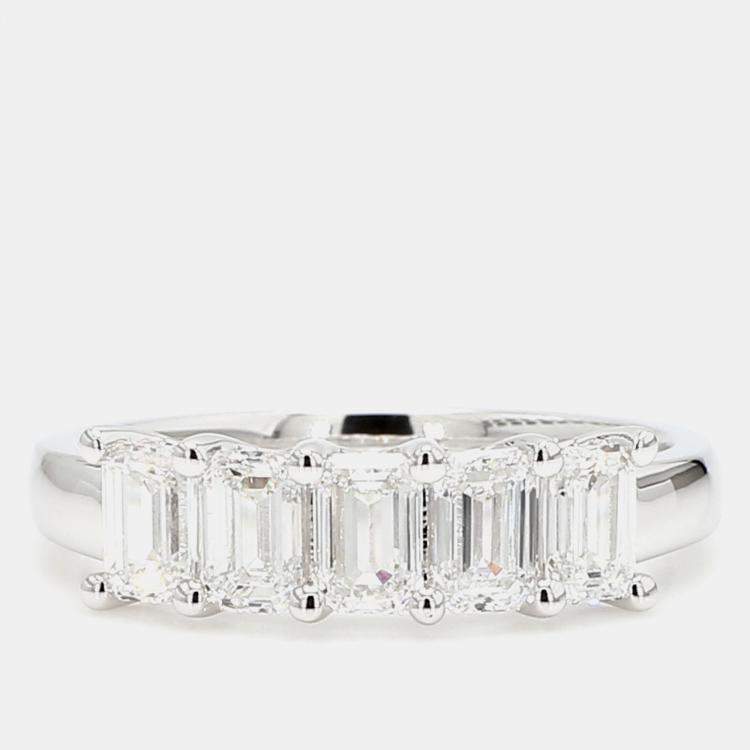 Pre Owned 1.500 cts Emerald Lab Grown Diamond 14k White Gold 5 Stone Wedding Band US 7