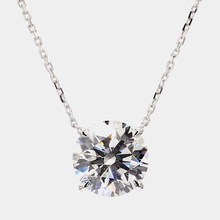 Pre Owned 3.38 cts Round Lab Grown Diamond 14k White Gold Solitaire Pendant 16
